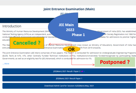 JEE Main 2022 Postponed