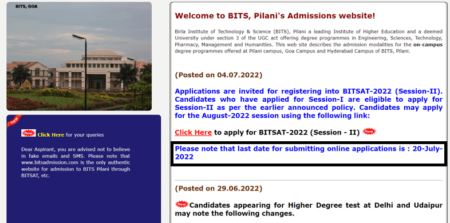 BITSAT 2022 registration