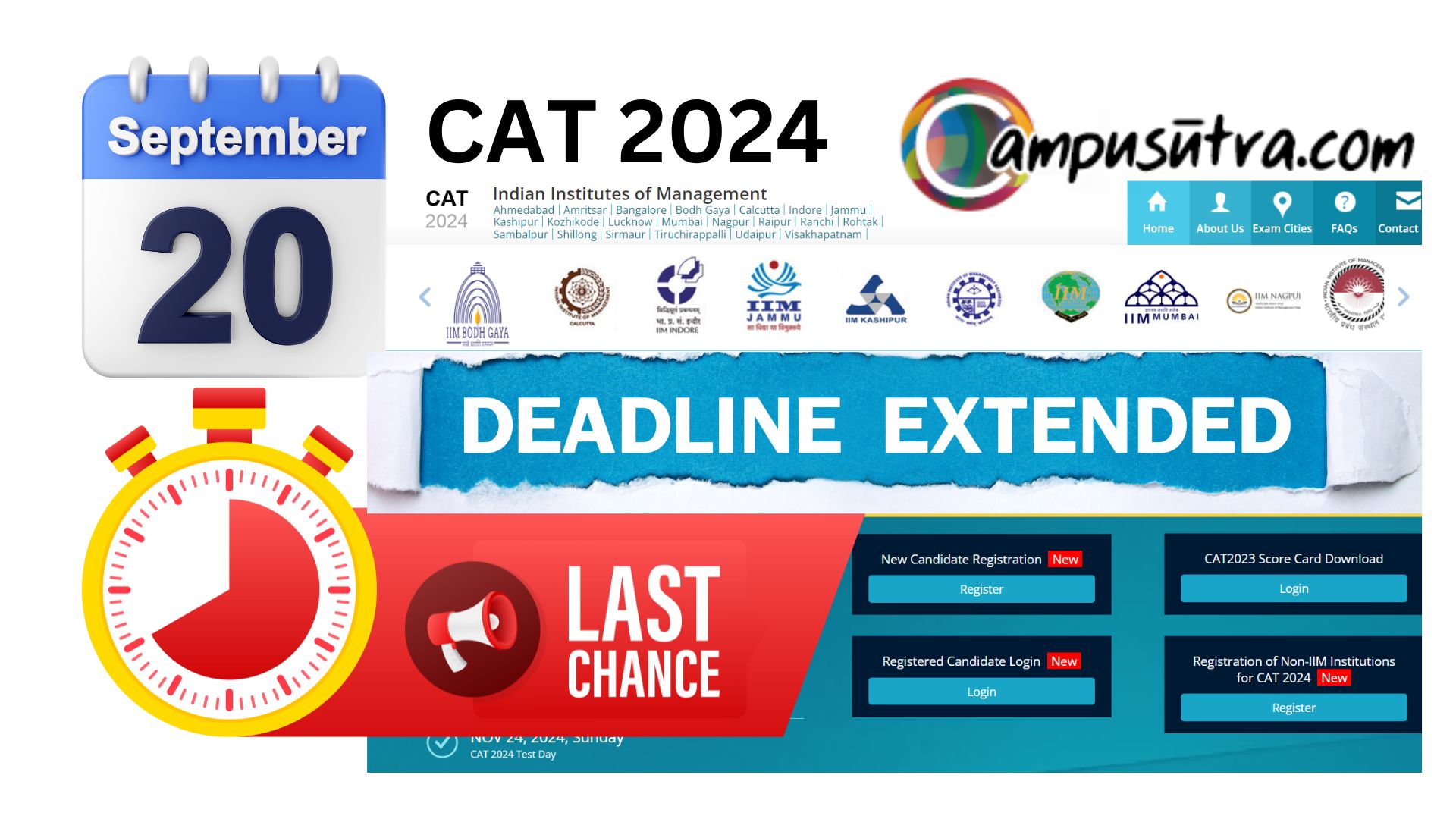 CAT 2024 Registrations Extended Till September 20th Campusũtra