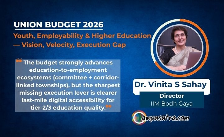 Budget 2026–27 : Dr. Vinita Sahay, Dir, IIM Bodh Gaya – Highlights Youth Focus, Digital Ecosystem, and Affordability in Education