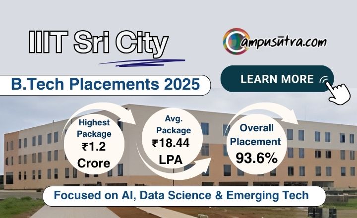 IIIT Sri City Placements 2025. Highest B Tech Package offered 1.2 Cr IIIT Sricity placement