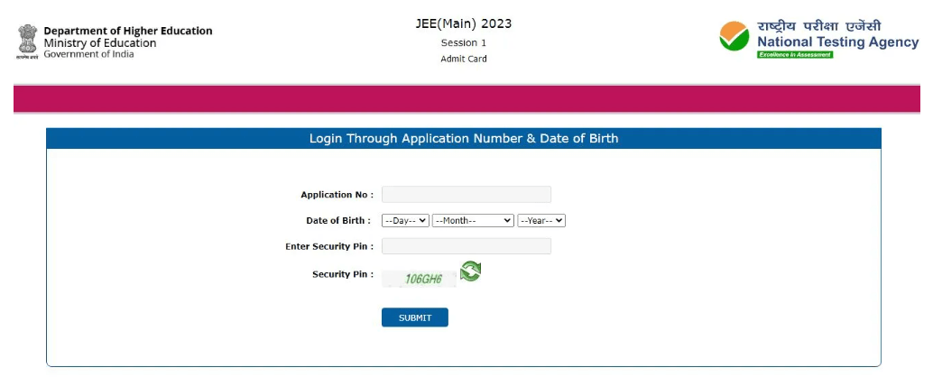 JEE Admit card 2023