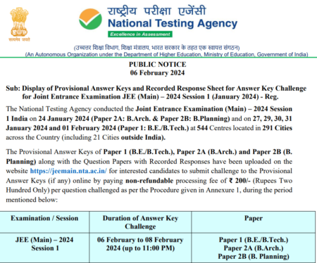 JEE Main answer key