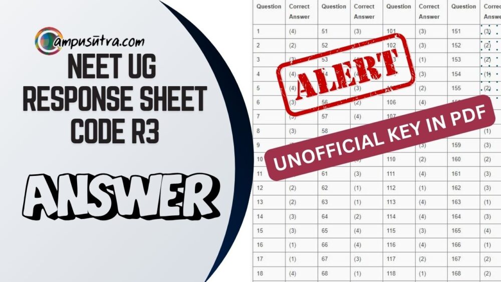 NEET UG Answer Key Code R3 NEET UG Answer Key R3