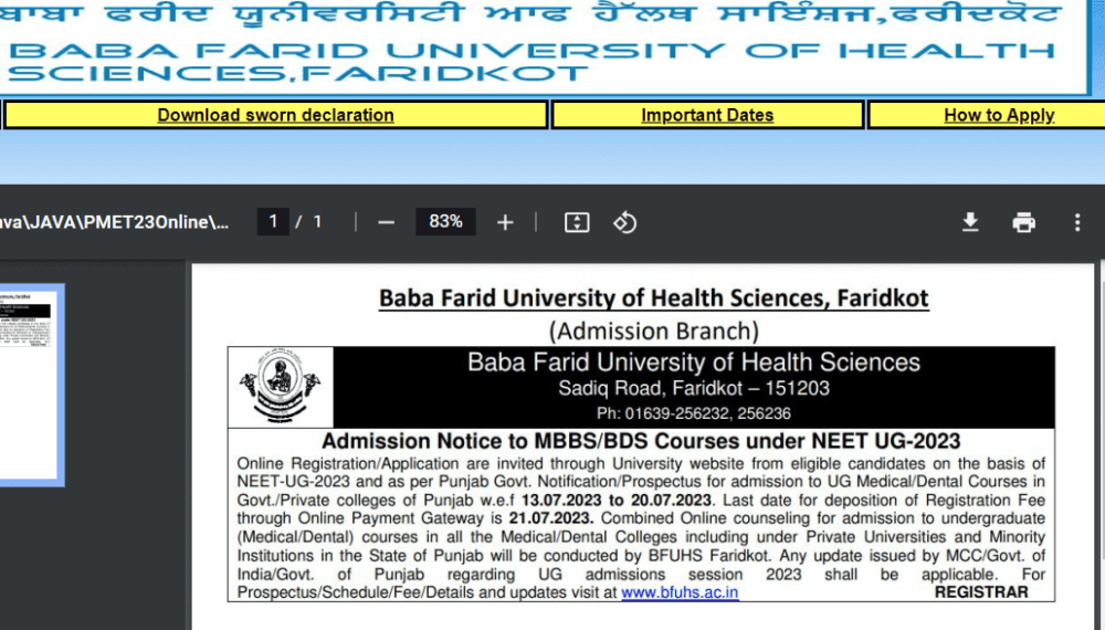 Punjab NEET UG 2023 Counselling