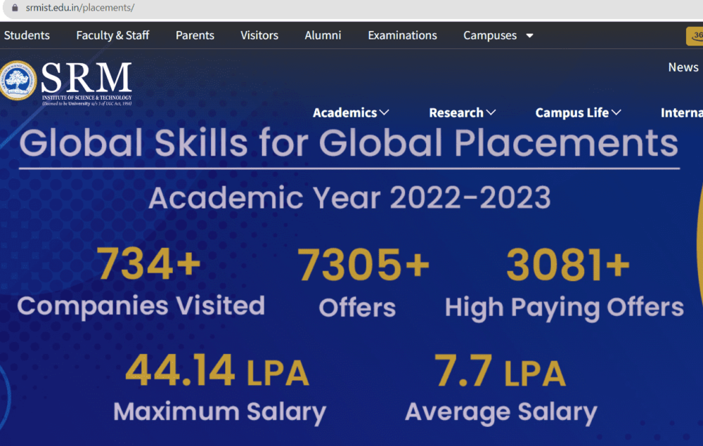 Srm placements 2023 srm ap b tech average salary 9 lpa